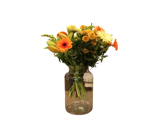 Vrolijk Voorjaarsboeket – Oranje en Geel met Lelies en Gerbera’s