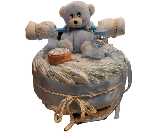 Mini Luiertaart "Teddy Barbell" – Genderreveal Cadeau Jongen
