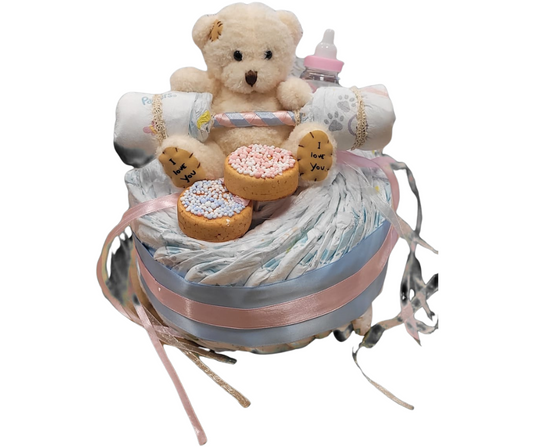 Mini Luiertaart "Sweet Barbell Bear" – Genderreveal Cadeau Meisje/jongen