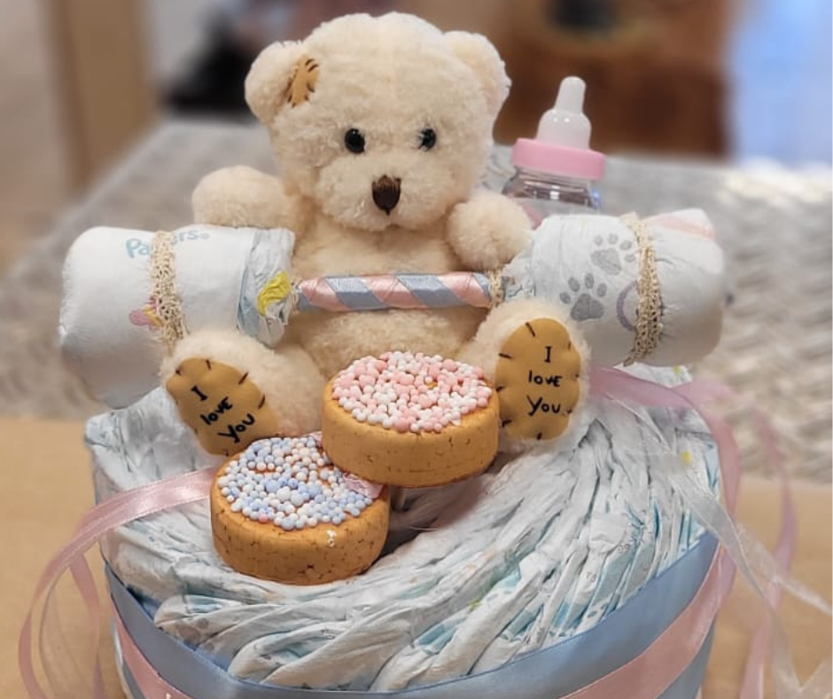 Mini Luiertaart "Sweet Barbell Bear" – Genderreveal Cadeau Meisje/jongen