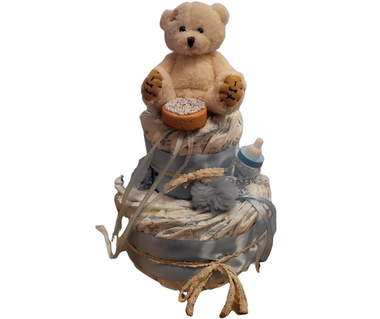 Luiertaart "Baby Blue Deluxe" – Geboortecadeau of Genderreveal Jongen